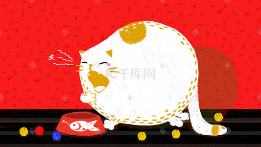 猫咪春插画图片_春困打哈欠的猫咪