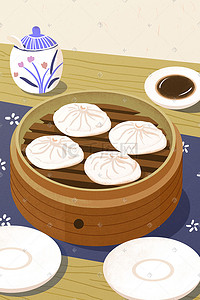 西安大饼插画图片_中华美食西安灌汤包海报背景