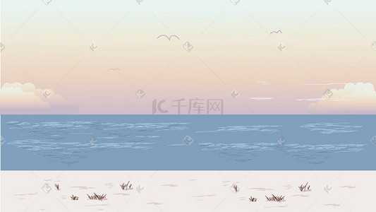 海边沙滩插画图片_海边沙滩风景插画