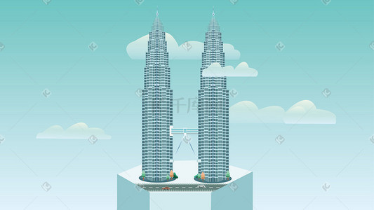 双子插画图片_地标建筑的背景图