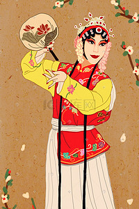 传统复古中国风插画图片_复古中国风传统文化戏曲人物扇舞