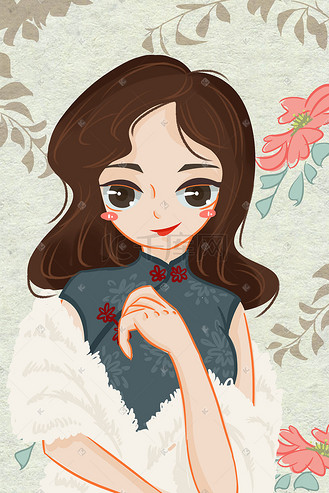 手绘民国美女图片素材_民国女人手绘插画