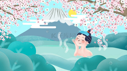富士山温泉樱花风景图