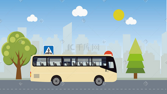 司机app插画图片_城市生活奔跑在城市公交车