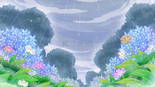 烟雨字体插画图片_烟雨朦胧的风景场景