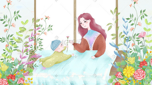 妇女节宝宝插画图片_妇女节送花给妈妈节日快乐
