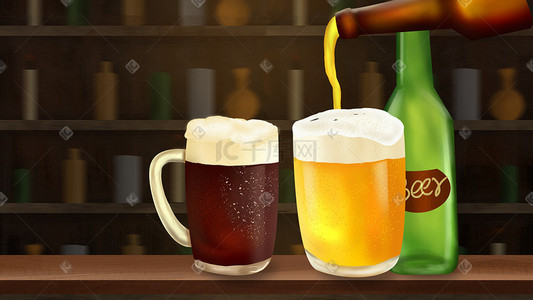 物品啤酒插画图片_啤酒创意插画海报