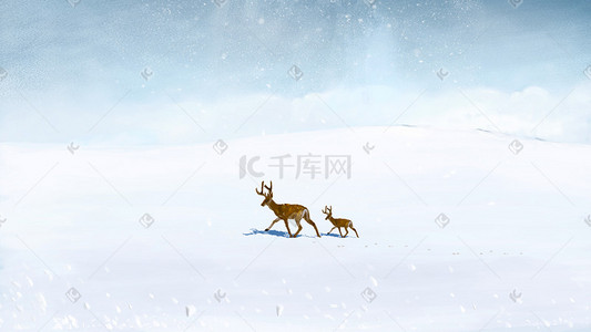雪景雪山插画图片_冬季雪景手绘风景插画