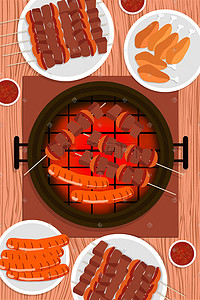 bbq标签插画图片_都市美食之韩式烤肉