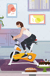 健身计划表插画图片_健身减肥少女运动健康