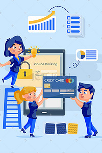 银行卡插画图片_商务金融蓝色线上科技