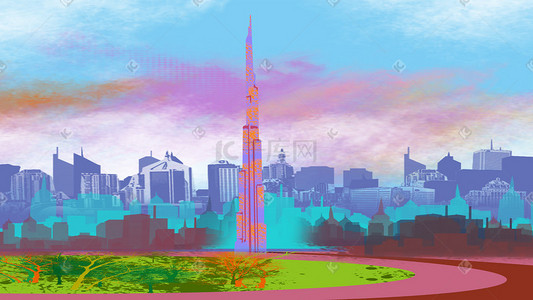 高楼建筑插画图片_迪拜高楼建筑插画