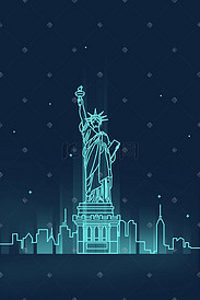 扁平线条美国纽约地标性建筑自由女神像