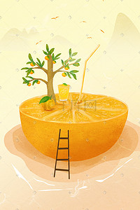 夏天夏季水果橘子插画图片_橘子  水果   绿色  夏日