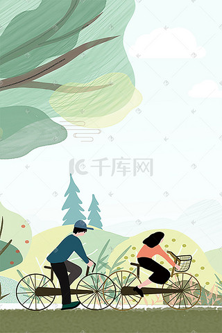 广告插画图片_清新骑单车简约夏季小暑广告背景