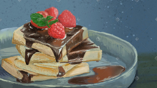 巧克力融化碗插画图片_烤面包片加巧克力酱手绘
