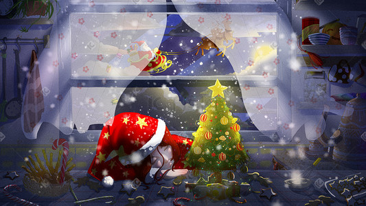 鹿圣诞鹿插画图片_圣诞节之一个人的圣诞夜圣诞
