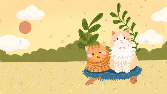 可爱温暖插画图片_萌宠插画之橘猫和长毛猫