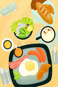 燕麦片酸奶沙拉插画图片_美食惬意早餐主题插画