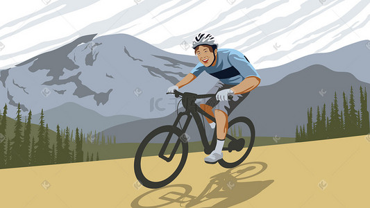 自行车骑行人物风景插画