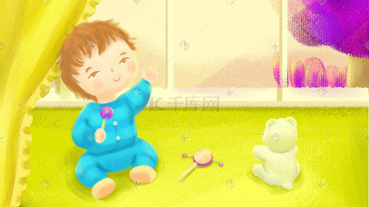 母婴玩具插画图片_温馨梦幻宝宝玩耍插画