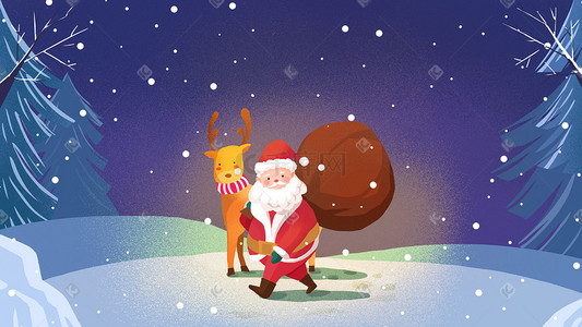 圣诞老人和驯鹿插画圣诞