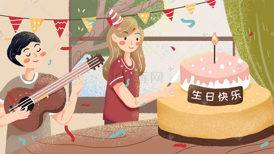 小女孩生日插画图片_生日蛋糕生日快乐庆祝生日过生日生日礼物