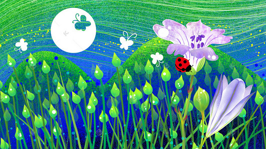 紫色花卉插画图片_手绘唯美植物花卉