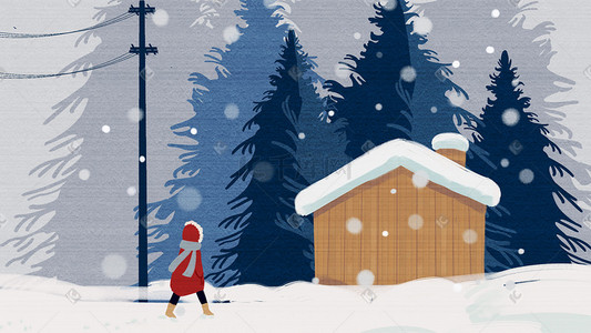 玩雪的插画图片_手绘风寒假一个人的旅行