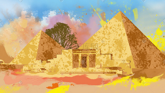 埃及宝藏插画图片_古埃及金字塔插画