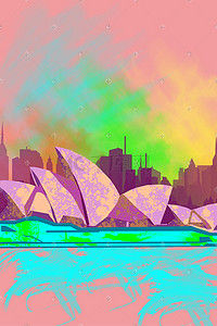 歌剧院插画图片_悉尼歌剧院创意插画