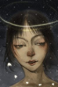 多色光环插画图片_星空女孩头像特写治愈励志梦想手绘