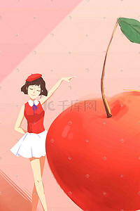 唯美背景元素插画图片_清新唯美水果苹果少女卡通彩色手绘插画