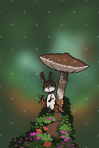 拿着萝卜躲起来的小兔子