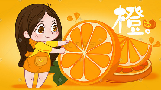 橙子插画图片_水果女孩橙子手绘插画