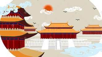 古风故宫图片素材_古风城市故宫宫廷扁平卡通小清新插画