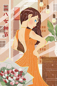 三八妇女节清新插画图片_三八妇女节女神节唯美女性逛街插画