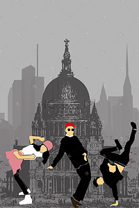 国潮街舞舞狮版插画图片_街舞团队平面插画