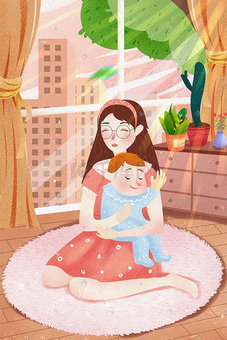 个人vip和企业vip免费下载插画母亲节妈妈怀抱小宝宝唯美温馨插画个人