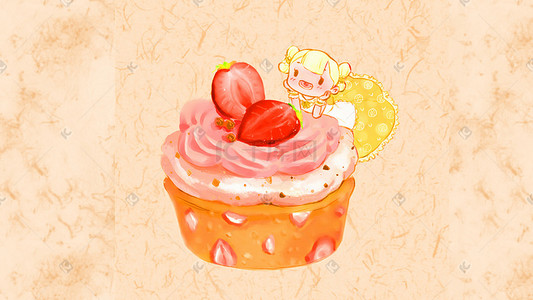 甜点粉色插画图片_蛋糕美食插画背景图