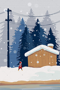 玩雪的插画图片_手绘风寒假一个人的旅行