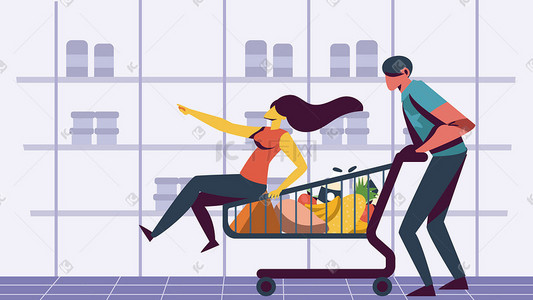 狂欢最低价插画图片_购物狂欢之超市购物
