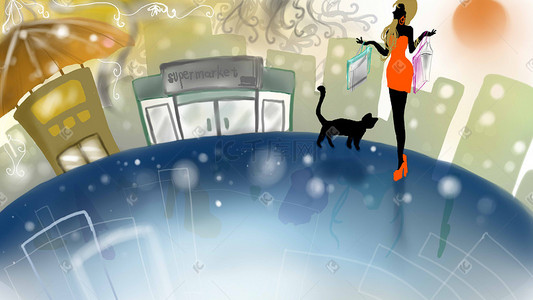 购物商城插画图片_购物用平面背景图片