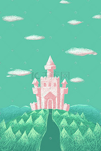 城堡粉色插画图片_粉色卡通城堡风景线圈画