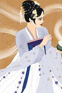 服饰配饰插画图片_国潮传统文化之汉服服饰古装女子香炉