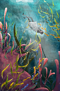 深海dha藻油插画图片_海洋之歌插画——深海中的姑娘