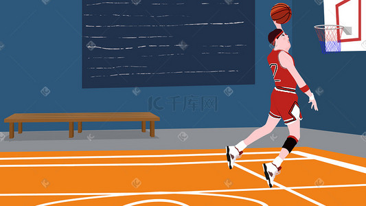 红色简约框插画图片_全民健身日之打篮球