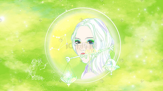 冲刺之星插画图片_卡通手绘十二星座美女头像之天秤座插画