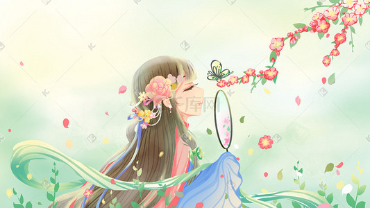 东北碎花图案插画图片_春天你好古风唯美卡通治愈春季插画