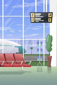 飞机做旧插画图片_卡通旅游旅行飞机场登机坐飞机抢票出行插画